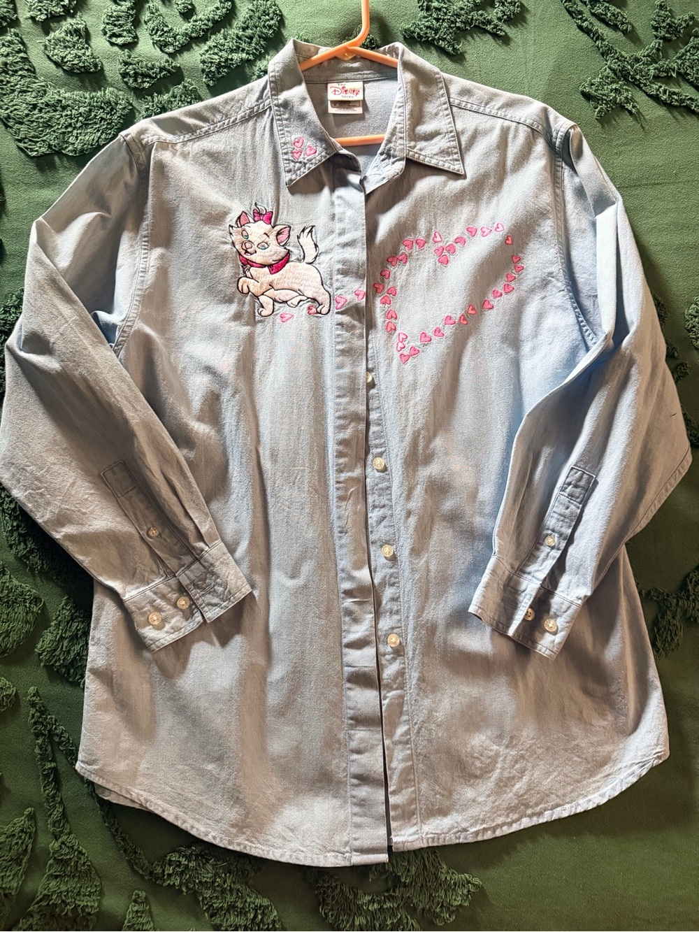 VTG Disney Store The Aristocats Marie Embroidered Denim Button Up Shirt size M